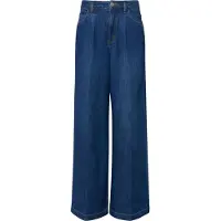 Comma Damen Jeans Loose Fit Wide Leg mit Bundfalte, Blau, leichte Waschung, Größe 34