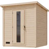 Karibu 38 mm Saunahaus Melo 2 naturbelassen mit Ofen 9 kW integrierte Strg