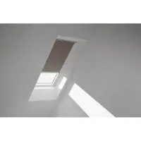 Velux Dachfenster Verdunkelungsrollo nougat mit grauem Alu-Rahmen solarbetrieben DSL P08 4574K