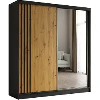 Masseno Schiebetürenschrank NELVIA 200 cm Kleiderschrank Schlafzimmer Schrank 2-türig mit Spiegel und Lamellen Schwarz
