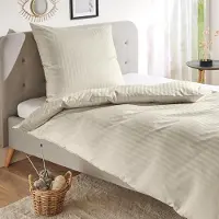 TRAUMSCHLAF Mako-Satin Bettwäsche Stripe 2x Kissenbezug 40x80 cm beige