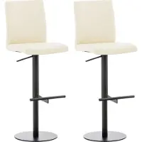DELUKE 2er Set Barhocker DIVER - Kunstleder Creme 40x49x93 cm Schwarz | Barstuhl Höhenverstellbar Mit Lehne Drehbar Tresenhocker Tresenstuhl Kneipenhocker