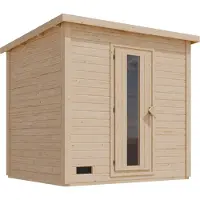 Karibu 38 mm Saunahaus Melo 3 naturbelassen mit Ofen 9 kW integrierte Strg