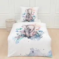 TRAUMSCHLAF Mako-Satin Bettwäsche Elefant 135x200 cm + 80x80 cm