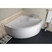 ECOLAM Badewanne Eckbadewanne Eckwanne Wanne Acryl Standard mit Sitz 120x120 Schürze Füße Silikon + Ablaufgarnitur GRATIS Komplett-Set