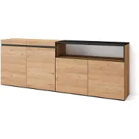 Skraut Home Sideboard, Highboard, 200x35x75cm, 4 Türen, Wohnzimmer, Küche, Eiche farbe