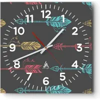 ARTTOR Wanduhr - Quadrat - Glasuhr - Pfeil Feder - 40x40cm - Schleichendes Uhrwerk - Lautlos - zum Aufhängen bereit - Dekoration Modern - Wanddekoration aus Glas - C4AC40x40-3874