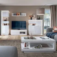 Lomadox Moderne Wohnwand mit Couchtisch in weiß Hochglanz LYNDHURST-129