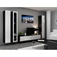 Fun-Möbel Mediawand Wohnwand 4 tlg - SENTIC 14 -Schwarz/Weiss Hochglanz inkl.LED