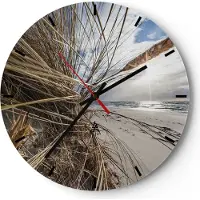 ARTTOR Wanduhr - Rund - Glasuhr - Küste Perspektive Gras - 40x40cm - Schleichendes Uhrwerk - Lautlos - zum Aufhängen bereit - Dekoration Modern - Wanddekoration aus Glas - C3AR40x40-4526