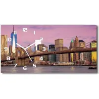 Tulup Wanduhr aus Glas – 60x30 cm - Glasbild - Glasuhr - Gehärtetes Glas - weisse-zeiger - Manhattan New York