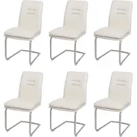 Chefgastro 6er-Set Esszimmerstuhl | HxBxT 92x47x57cm | Sitzhöhe 49cm | Stoff/Textil Edelstahl gebürstet | Creme-Beige | Küchenstuhl Freischwinger Stuhl