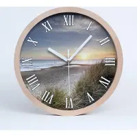 Tulup Holzuhr 30fi cm wanduhr - weiße Spitzen - Dünen Sonnenuntergang und Sand