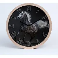 Tulup Holzuhr 30fi cm wanduhr - schwarze Spitzen - grau arabisches Pferd