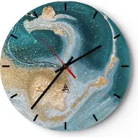 ARTTOR Wanduhr - Rund - Glasuhr - Golden Türkis Hintergrund - 40x40cm - Schleichendes Uhrwerk - Lautlos - zum Aufhängen bereit - Dekoration Modern - Wanddekoration aus Glas - C3AR40x40-4969