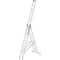 Proregal Sprossen-Mehrzweckleiter 3-teilig mit nivello-Traverse und Wandlaufrollen 3x12 Sprossen