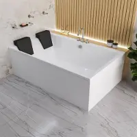 ECOLAM Badewanne Crown 190x120 cm Duobadwanne für zwei Personen + Schürze Bambusablage 2 x Kopfstütze Ablauf Acrylwanne Zweisitzerwanne