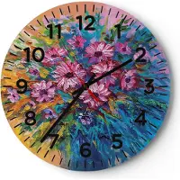 ARTTOR Wanduhr - Rund - Glasuhr - Blumenstrauß Blumen Öl - 40x40cm - Schleichendes Uhrwerk - Lautlos - zum Aufhängen bereit - Dekoration Modern - Wanddekoration aus Glas - C4AR40x40-4533