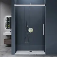 Doporro Duschtür Nischentür dusche 140x195cm Duschwand Chrom ESG-Sicherheitsglas Duschabtrennung mit Soft-Close Klarglas inkl. Nano-Beschichtung Teramo12