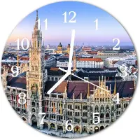 Tulup Glasuhr Wanduhr Küchenuhr Echt-Glas 30fi cm Skyline mehrfarbig