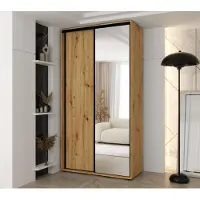 MINIO go for it , Kleiderschrank VADO, 140x235,2x45 cm, 2 Schiebetüren (1 Spiegel), 6 Einlegeböden, 2 ausziehbare Metallstangen, Artisan Eiche