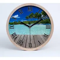 Tulup Holzuhr 20fi cm wanduhr - schwarze Spitzen - tropischer Strand