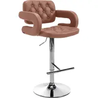 DELUKE Barhocker BURID - Kunstleder Cognac 62x55x103 cm Silber | Barstuhl Höhenverstellbar Mit Lehne Drehbar Tresenhocker Tresenstuhl Kneipenhocker