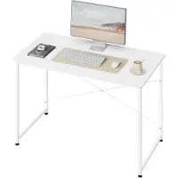 Woltu Schreibtisch, mit Metallgestell, aus Holzwerkstoff, 140x60x75 cm, Weiß