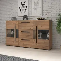 Masseno Kommode TULLIA 180 cm Sideboard mit 3 Schubladen und 2 Türen für Wohnzimmer Schlafzimmer Modern 180x39x103 cm Eichefarben / Eichefarben