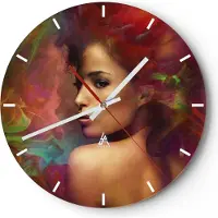 ARTTOR Wanduhr - Rund - Glasuhr - frau gesicht - 40x40cm - Schleichendes Uhrwerk - Lautlos - zum Aufhängen bereit - Dekoration Modern - Wanddekoration aus Glas - C3AR40x40-3735
