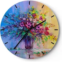 ARTTOR Wanduhr - Rund - Glasuhr - Blumen Vase - 30x30cm - Schleichendes Uhrwerk - Lautlos - zum Aufhängen bereit - Dekoration Modern - Wanddekoration aus Glas - C3AR30x30-4117