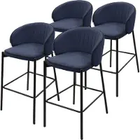 ML-Design Barhocker 4er Set Dunkelblau Stoffbezug 76 cm hoch Gepolsterte Barstühle mit Metallgestell Rückenlehne & Fußstütze Küchenstühle Bistrohocker