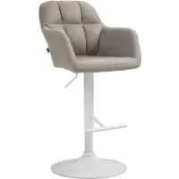 CLP Barhocker Natoma Stoff I Thekenhocker für Bar mit Gepolsterter Sitzfläche taupe Material Gestell Metall matt weiss