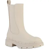 Van Hill Damen Klassische Stiefel Leicht Gefütterte Profil-Sohle Schuhe 839457, Farbe: Beige, Größe: 38