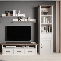 Lomadox Wohnzimmer Wohnwand im Landhausstil LUND-78 in Pinie weiß Nb./Trüffel Eiche Nb., B/H/T: ca. 223/201/43 cm