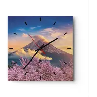 ARTTOR Wanduhr - Quadrat - Glasuhr - Fuji Blume Kirsche - 30x30cm - Schleichendes Uhrwerk - Lautlos - zum Aufhängen bereit - Dekoration Modern - Wanddekoration aus Glas - C3AC30x30-4490