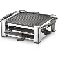 Rommelsbacher Raclette Grill RCC 1000 - 4 Pfännchen, Grillplatte, Antihaftbeschichtung, Parkdeck, verchromtes Gehäuse