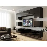 Fun-Möbel Mediawand Wohnwand 9 tlg - NEXI XL 18 - Schwarz Hochglanz inkl. LED