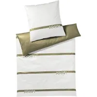JOOP! Mako-Satin-Bettwäsche-Garnitur 4101 Logo Stripes Olive 80x80 AL