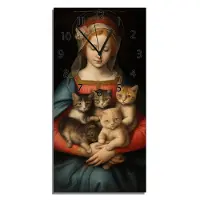 Wallario Design Wanduhr Madonna der Kätzchen aus Echtglas, Größe 30 x 60 cm