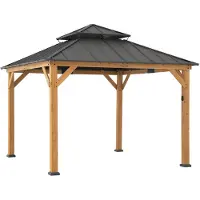 Sunjoy Zedernholz Gazebo KAPS mit Solar - 330cm x 330cm, braun