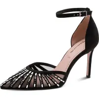 Tamaris Damen Pumps Stiletto spitze Form mit Fesselriemen und Strass 1-22415-46, Größe:37 EU, Farbe:Schwarz