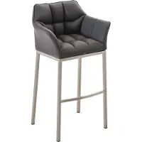 DELUKE Barhocker GIBEL - Kunstleder Grau 64x48x110 cm Silber | Barstuhl Mit Lehne Tresenhocker Tresenstuhl Kneipenhocker Kneipenstuhl