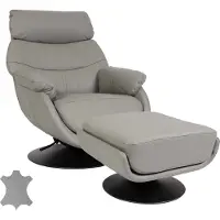 Mendler Relaxsessel mit Hocker HWC-K99, Fernsehsessel Sessel, Wippfunktion drehbar, Metall Echtleder/Kunstleder grau