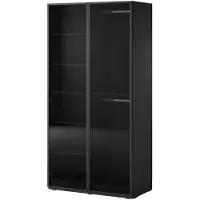Bettso Stilvoller geriffelter Kippschrank mit Stange 100cm SANDBOX ANTISOL Schwarz mit getönter Glasfront