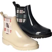 Mustang Damen Stiefelette Gummistiefel Glanzfinish Stretch Karomuster 1444-502, Größe:38 EU, Farbe:Beige