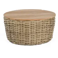SonnenPartner Sands Loungetisch Ø 91 cm Alu/Teakholz mit Polyrattan Light Oaks