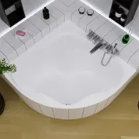 ECOLAM Badewanne Eckwanne Eckbadewanne Acrylwanne SELMA 150x150 cm + Füße symmetrisch Sanitäracryl weiß Ablaufgarnitur Viega Silikon Qualitätswanne