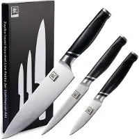 Zayiko 3er Messer-Set - Klingenlängen von 8,50 cm bis 20,00 cm I Scharfe Küchenmesser und Profi Kochmesser aus deutschem Stahl mit ABS Griff und Geschenkbox Serie NAMI