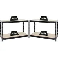 Proregal Mega Deal | 2x Werkbank Tiger | 300 kg pro Fachboden | HxBxT 90x140x60 cm | Schwarz
